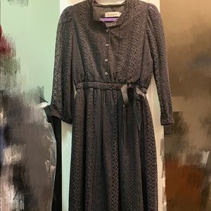 Black lace ankle long dress